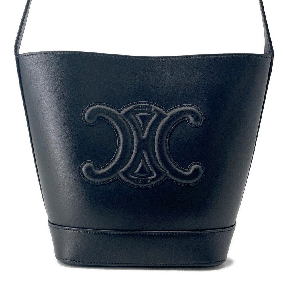 Celine Shoulder Bag Bucket Cuir Triomphe Calf Leather Black